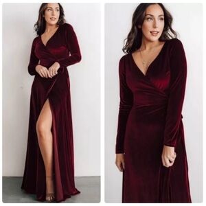 Baltic Born Deep Red Velvet Long Sleeve Dress